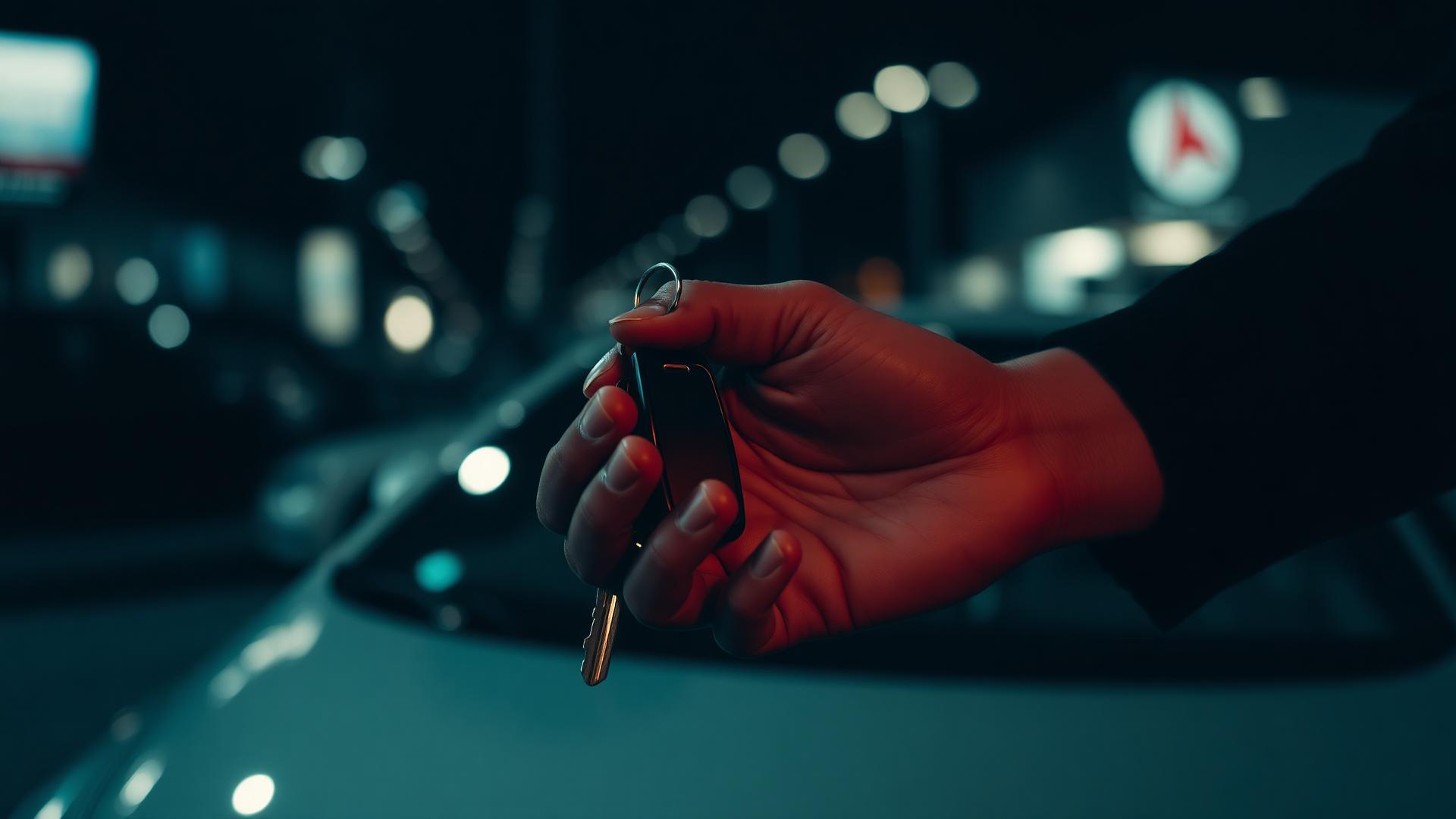 Handing over car keys at night